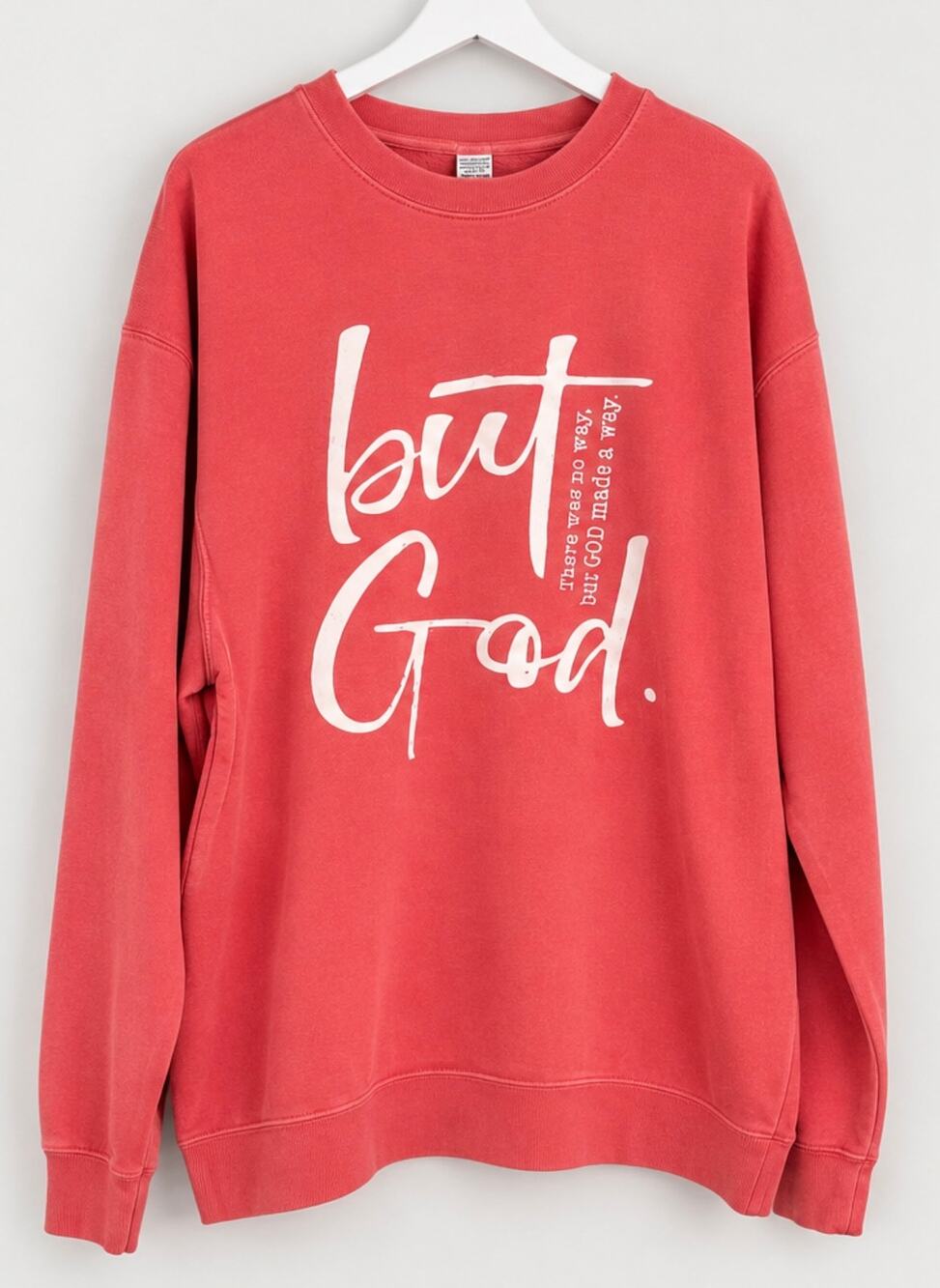 Independent Trading Co 2XL Coral Pink “But God” Graphic Crewneck Sweatshirt